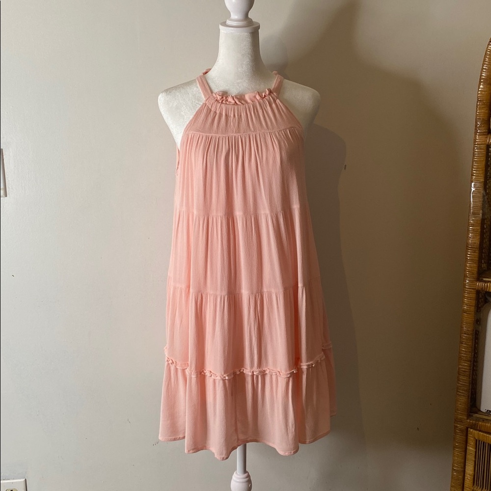 Papermoon Mini Dress tiered peach pink babydoll a line size large